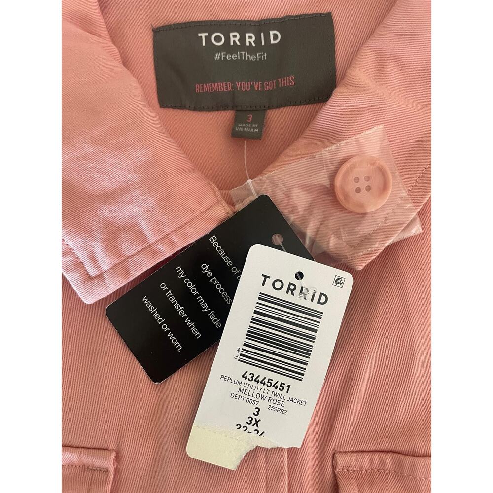 TORRID 3X New Pink Peplum Button Front Utility Shacket Jacket Pockets NWT - Picture 5 of 8